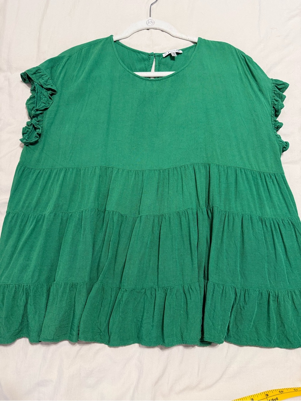 JODIFL KELLY GREEN TIERED BOHO BABYDOLL TOP